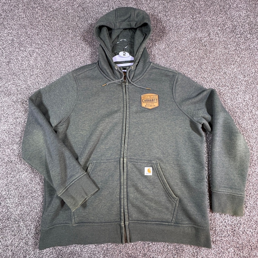 Carhartt Womens Hoodie Full Zip Sweatshirt XL Green Relaxed Fit Workwear